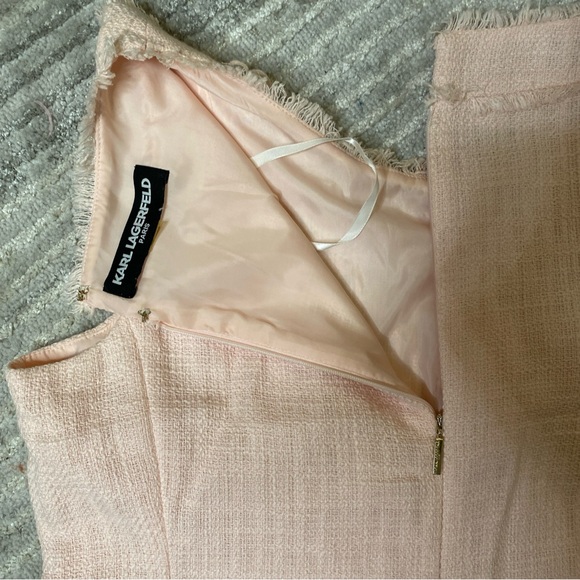 Karl Lagerfeld Paris Pink Tweed Floral Collar Shift Dress Size 6 - Picture 7 of 11